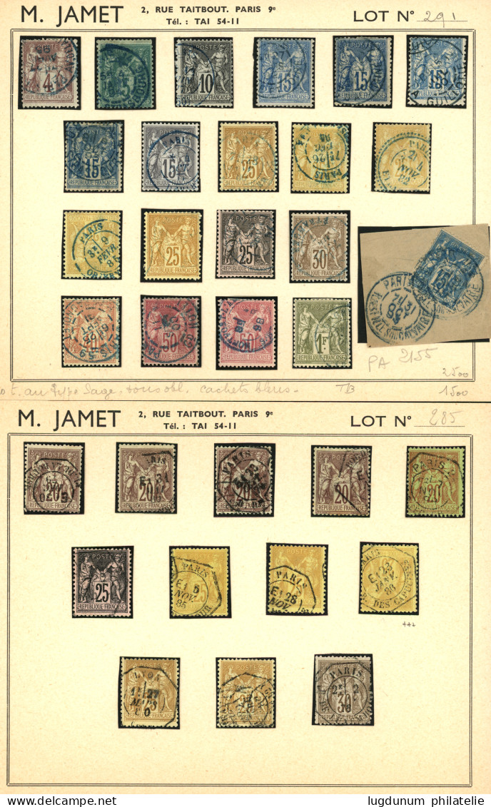 Type SAGE - Superbe Sélection De 69 Timbres Avec Oblitérations Rares, Montées Sur Fiches D' Anciennes VO De Maurice JAME - 1849-1876: Periodo Clásico