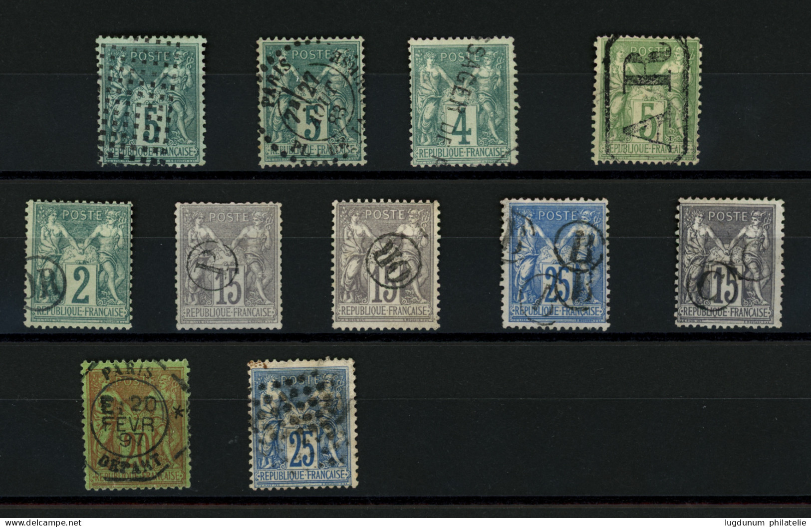 Sélection 11 Timbres Au Type SAGE Avec Oblitérations Rares. Voir Web. Superbe. - 1849-1876: Klassieke Periode