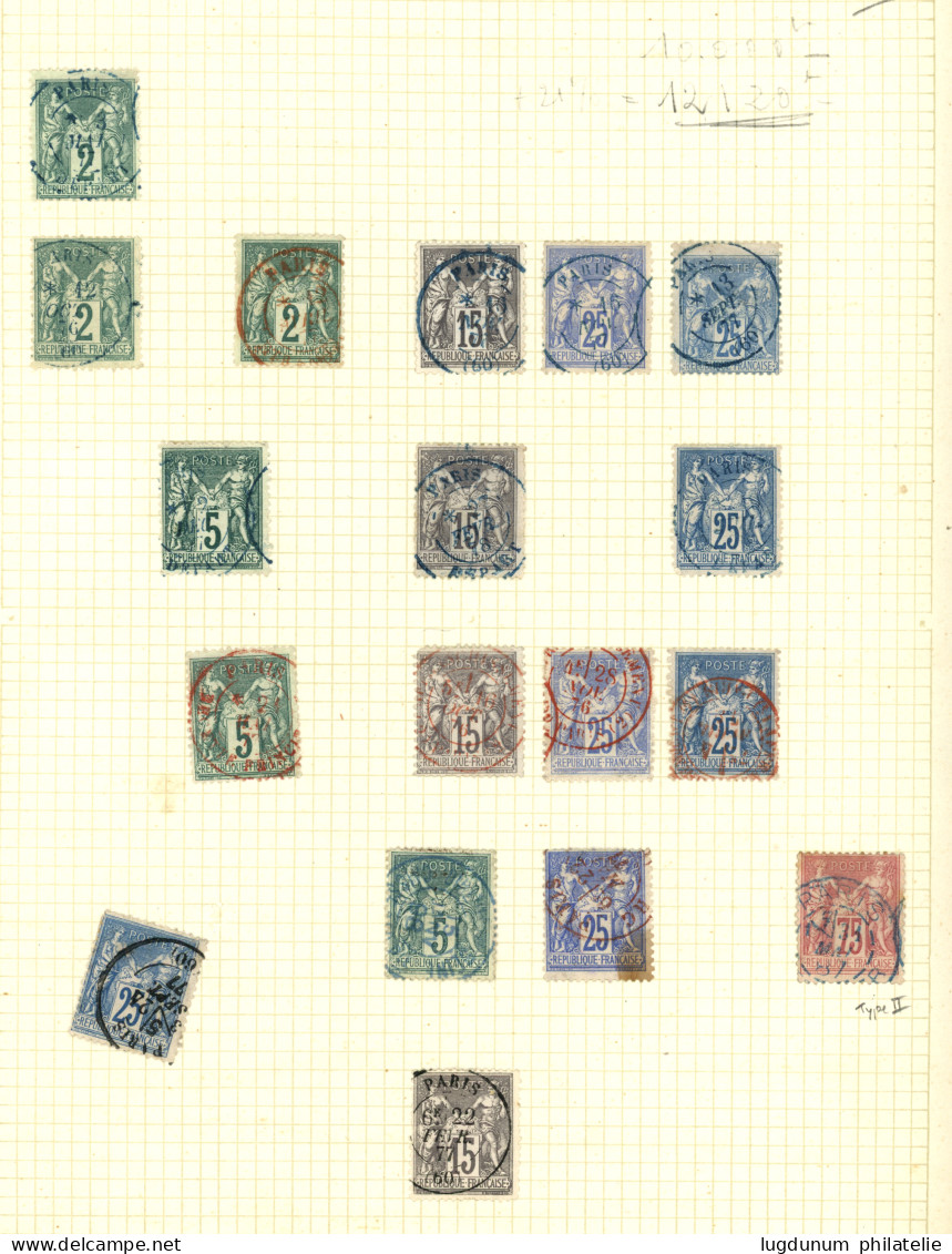 OBLITERATIONS Sur Type SAGE - Lot De 84 Timbres Montés Sur Feuilles. Nombreuses Oblitérations De Couleur. A Voir. TTB. - 1849-1876: Période Classique