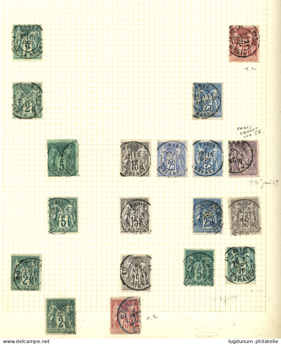 OBLITERATIONS Sur Type SAGE - Lot De 84 Timbres Montés Sur Feuilles. Nombreuses Oblitérations De Couleur. A Voir. TTB. - 1849-1876: Classic Period