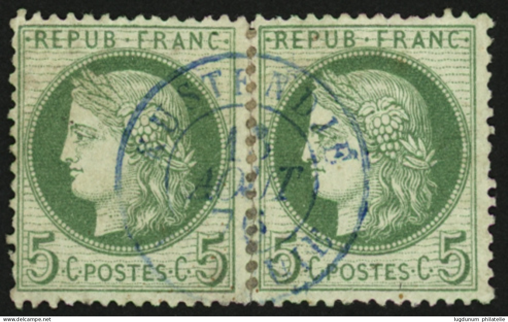 KUSTENDJE : 5c CERES (x2) Oblitération Centrale KUSTENDJE TURQUIE En Bleu. Trés Rare. Cote 1700€++. TB. - 1849-1876: Période Classique