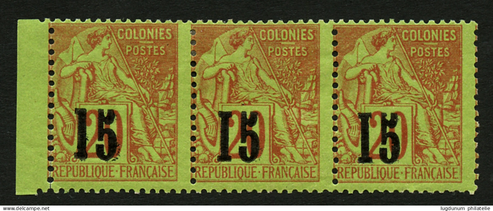 SENEGAL :  Bande De 3 Bord De Feuille 15 S/ 20c (n°5) Type IV Et X Neuf * ( 1 Ex. **). Signé SCHELLER. RARE En Multiple. - Autres & Non Classés