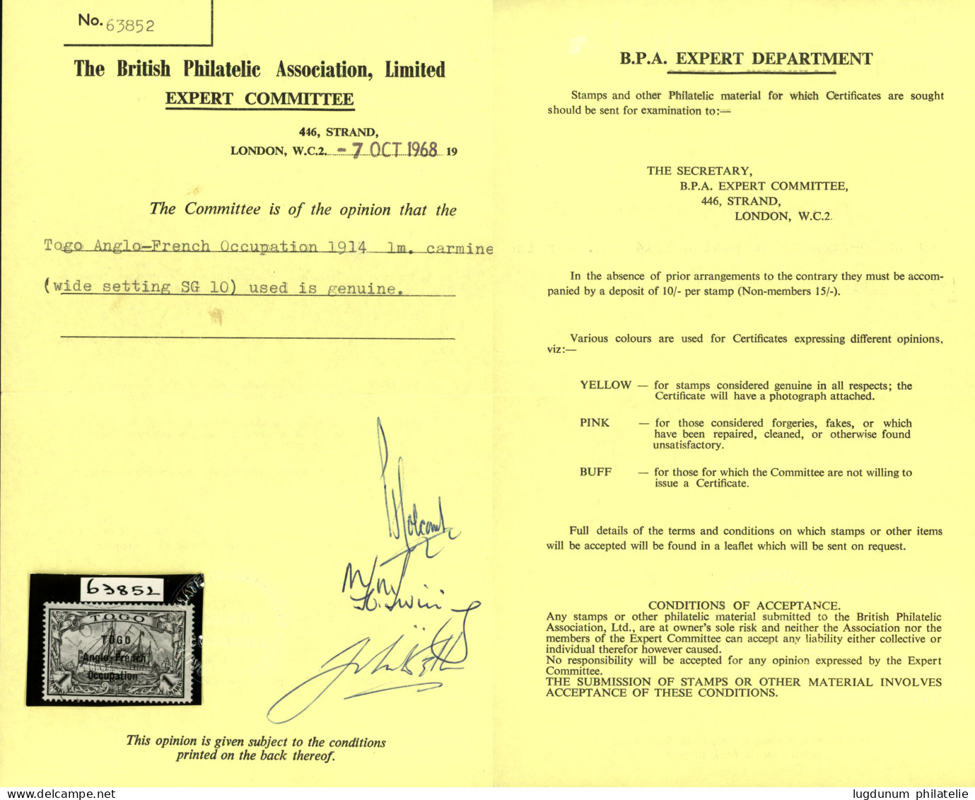 TOGO :  1 MARK (n°41) Surcharge I (3 Mm) Obl. LOME. Tirage 100 Ex. Cote 9400€. Certificat BPA (1968) + SCHELLER (2019).  - Andere & Zonder Classificatie