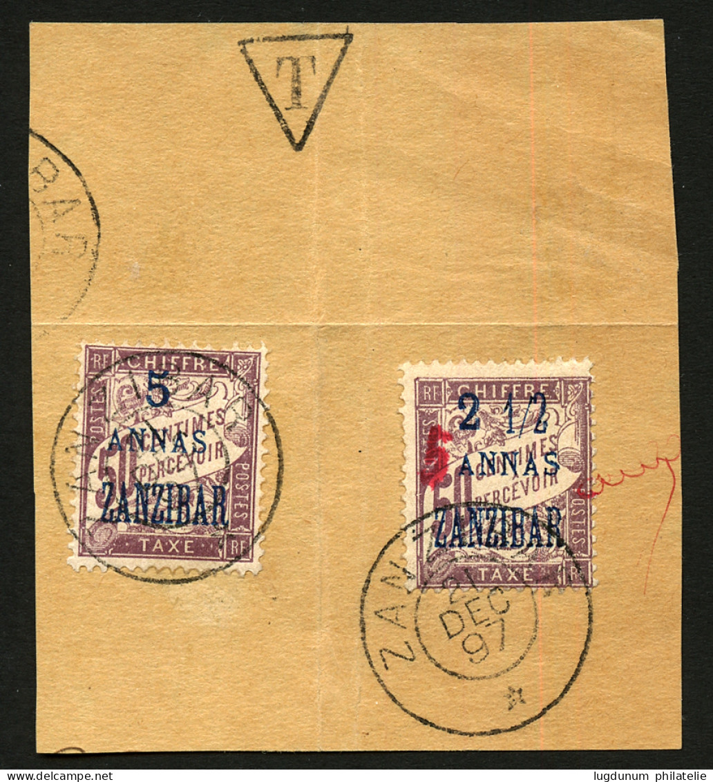 ZANZIBAR - Erreur Corrigée à La Plume : 5 S/ 2 1/2 S/ 50c (n°5b) + N°5 Obl. Sur Fragment. Grande RARETE. Cote 6500€++. C - Andere & Zonder Classificatie