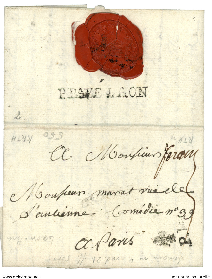 AISNE : 1790 P.PAYE LAON (Leanain 4) Au Verso D' Une Lettre Avec Texte De LAON Pour PARIS. Indice 26. TTB. - 1701-1800: Precursores XVIII