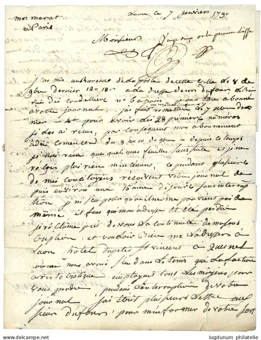 AISNE : 1790 P.PAYE LAON (Leanain 4) Au Verso D' Une Lettre Avec Texte De LAON Pour PARIS. Indice 26. TTB. - 1701-1800: Precursori XVIII