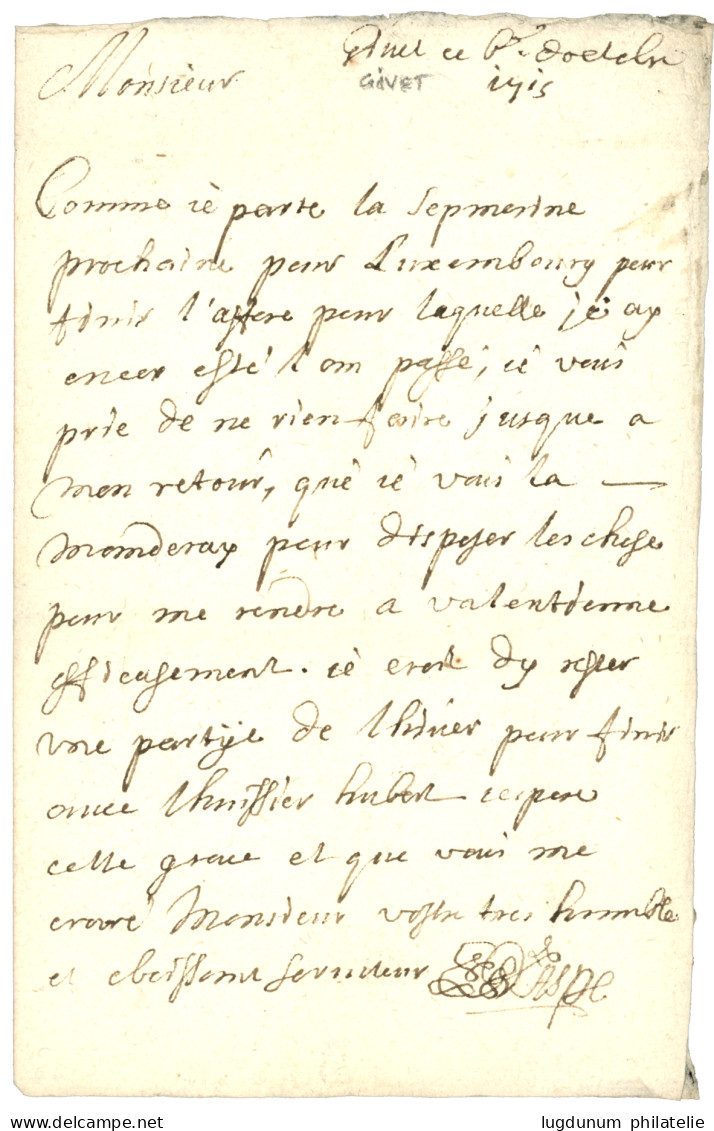 ARDENNES - GIVET Via CHARLEMONT : 1715 CHARL. (Lenain 2) Sur Lettre Avec Texte Daté "GIVET". Indice 22. TTB. - 1701-1800: Vorläufer XVIII