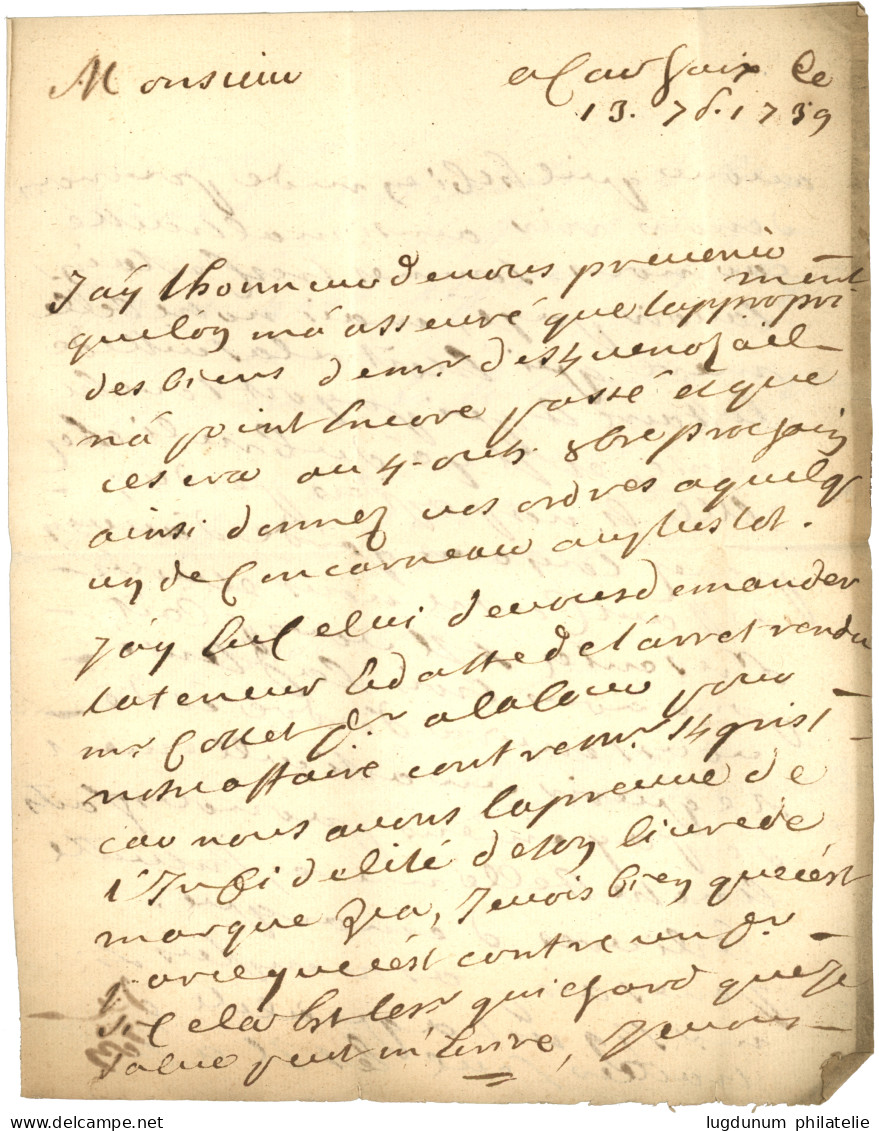 FINISTERE : 1739 "DE CARHAIX" Lenain 1 + "P. PAYE" Lenain 4 Sur Lettre Avec Texte Pour RENNES. TTB. - 1701-1800: Precursores XVIII