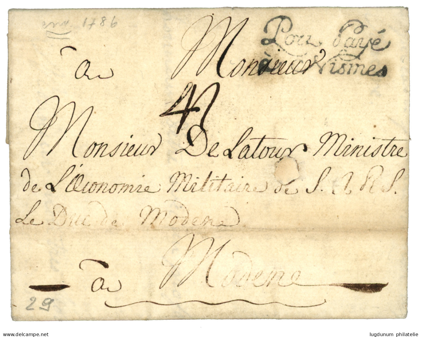 GARD : Port Payé / à Nismes (Lenain 11) Sur Lettre Avec Texte (ss Date) Pour MODENE (DUCHE De PARME). TB. - 1701-1800: Précurseurs XVIII