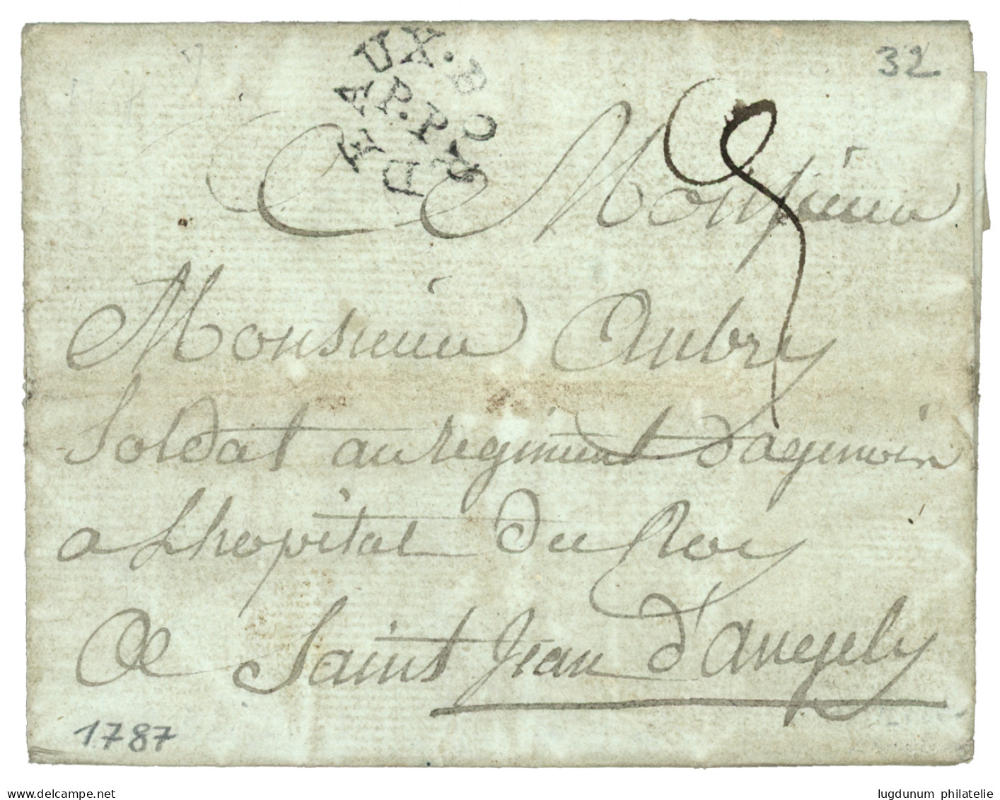 GIRONDE : 1787 BORDEAUX P.P (Lenain 27) Sur Lettre Avec Texte. Indice 22. TTB. - 1701-1800: Precursori XVIII