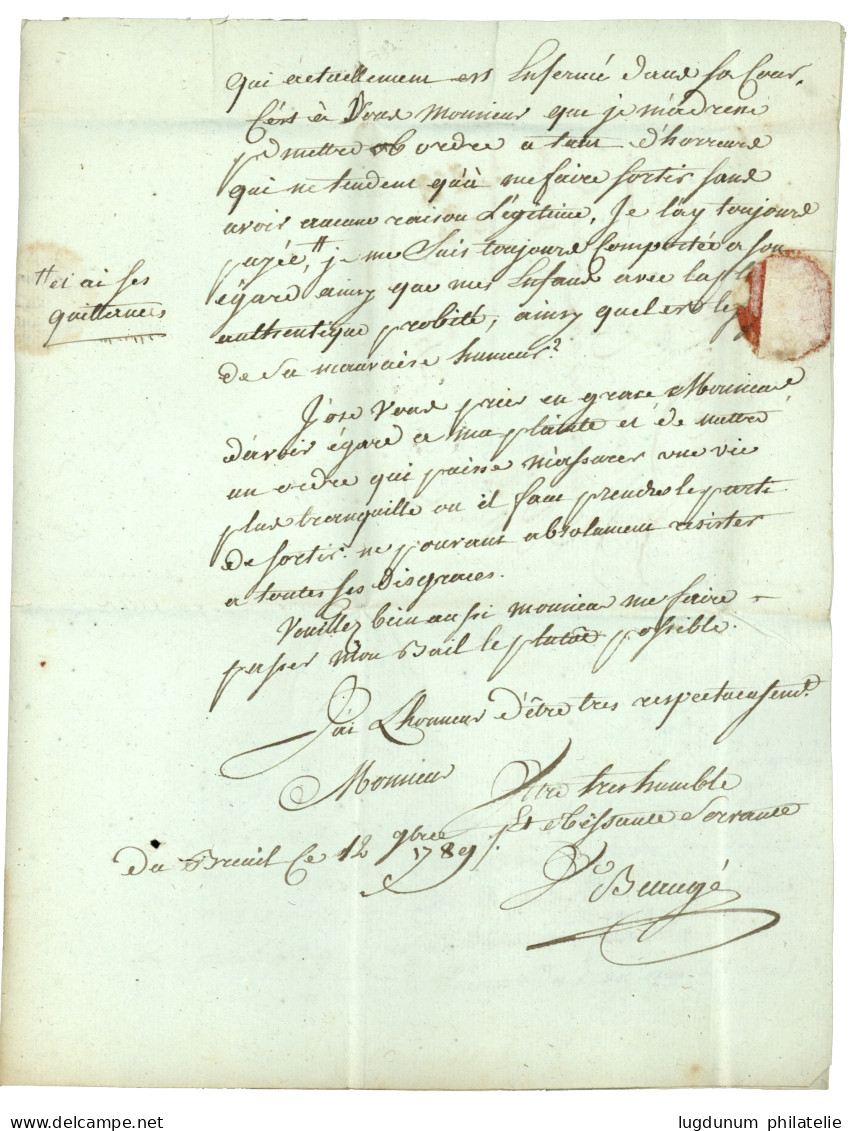 INDRE ET LOIRE : 1789 "ST CHRISTOPHE" (Lenain 1) + PAYE Manus. (Lenain 2) Sur Lettre Avec Texte Daté "BREUIL". TTB. - 1701-1800: Vorläufer XVIII