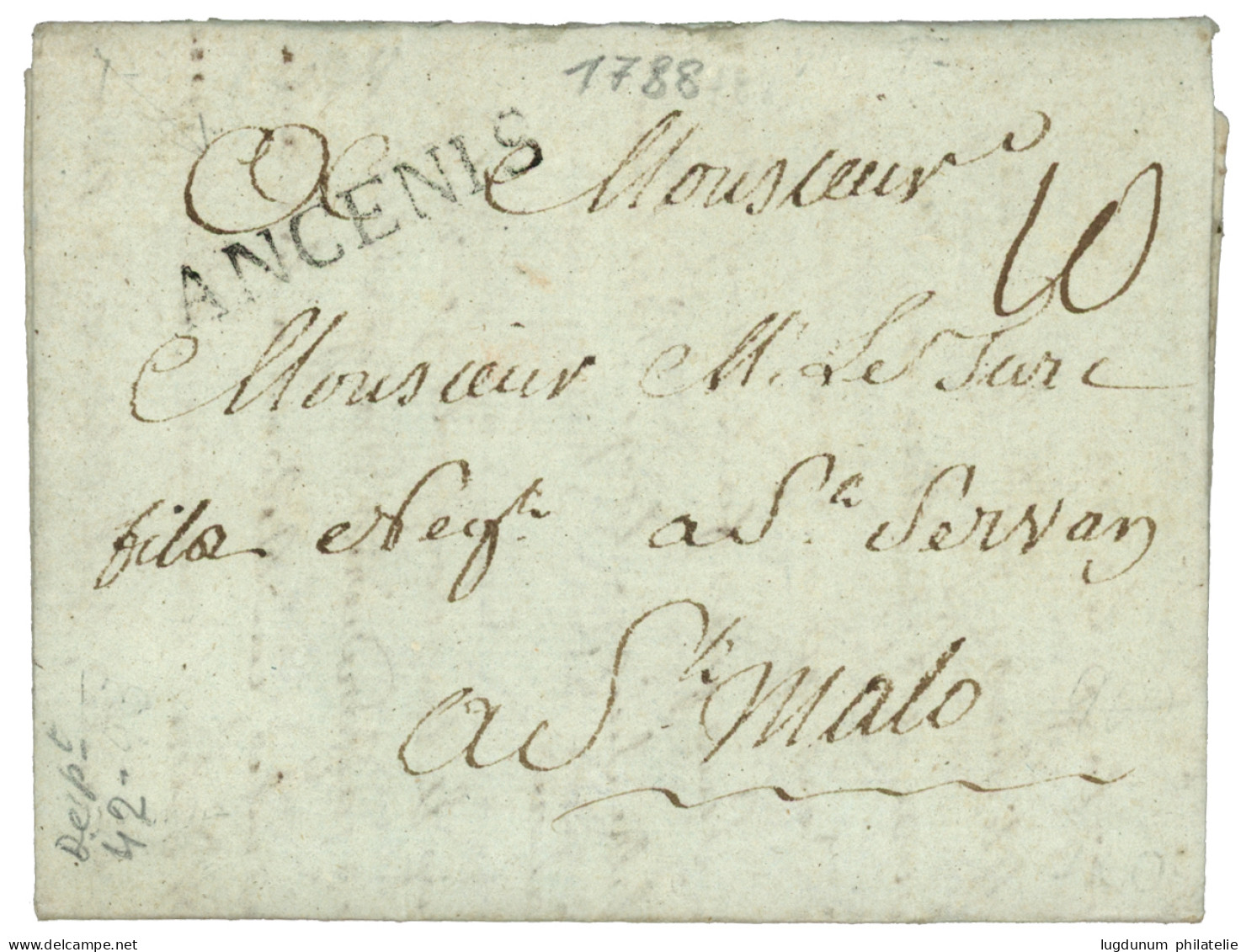 LOIRE INF. : 1788 ANCENIS (Lenain 4) Sur Lettre Avec Texte Daté "ST GEREON". Indice 20. TTB. - 1701-1800: Vorläufer XVIII