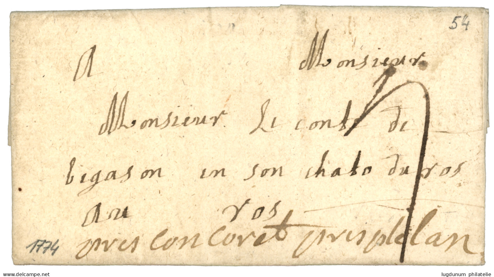 MORBIHAN : 1774 "DEB De PLOERMEL" Manus. (Lenain 6) Sur Lettre Avec Texte. Indice 20. Superbe. - 1701-1800: Precursores XVIII