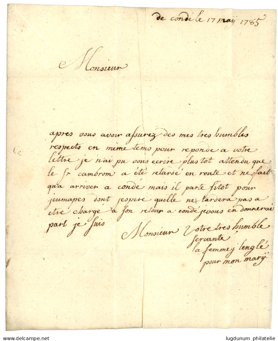 NORD : 1785 CONDE.F. (Lenain 3) Sur Lettre Avec Texte Pour GAND (BELGIQUE). Indice 22. Superbe. - 1701-1800: Precursori XVIII