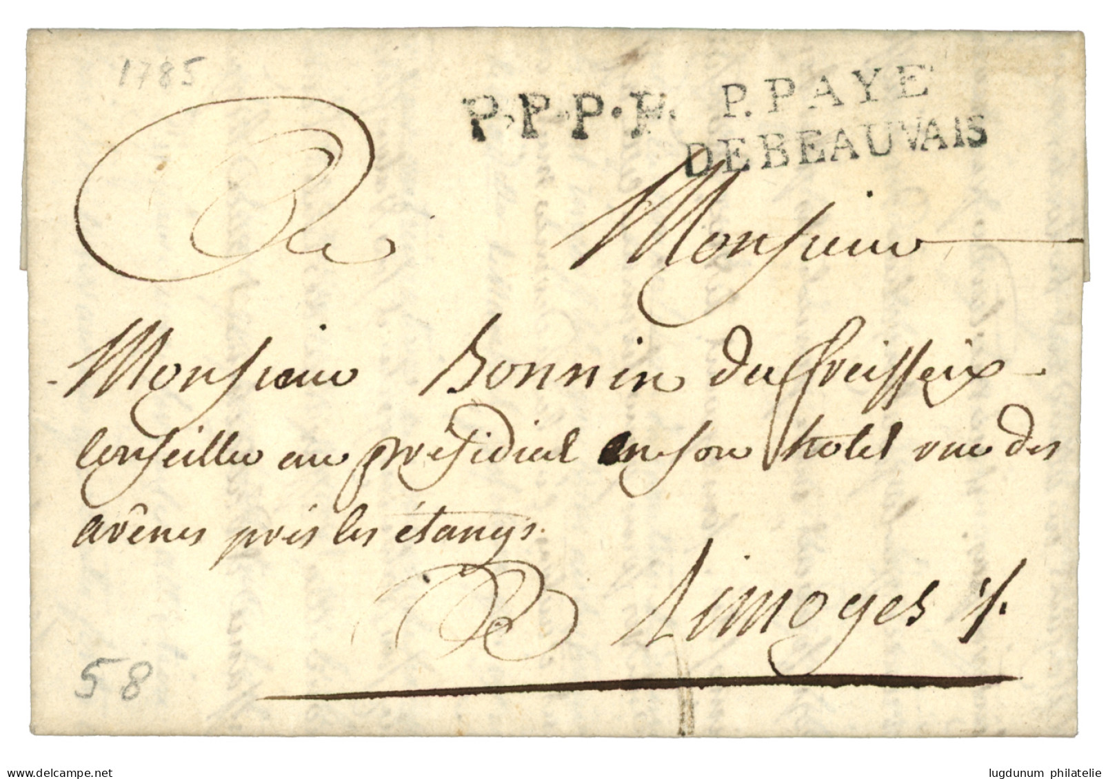 OISE : 1785 P.PAYE / DE BEAUVAIS (Lenain 20) Sur Lettre Avec Texte. Indice 21. Superbe. - 1701-1800: Vorläufer XVIII