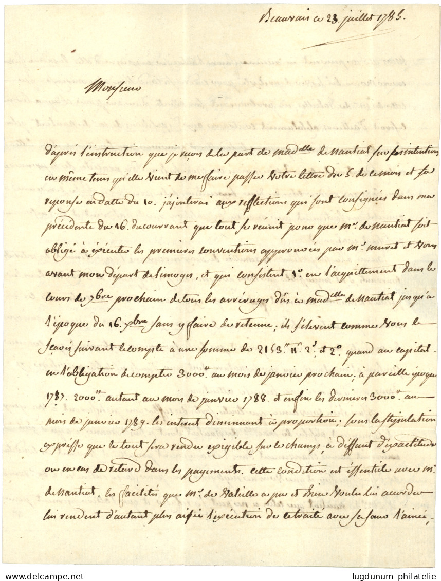 OISE : 1785 P.PAYE / DE BEAUVAIS (Lenain 20) Sur Lettre Avec Texte. Indice 21. Superbe. - 1701-1800: Voorlopers XVIII