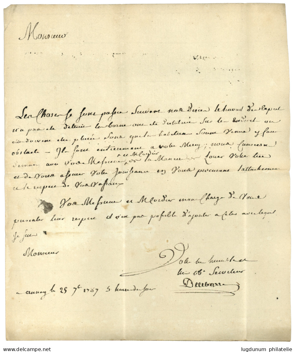 PAS DE CALAIS : 1787 LENS (Lenain 2) Sur Lettre Avec Texte Daté "ANNAY" Pour La BELGIQUE. Indice 21. TB. - 1701-1800: Precursores XVIII