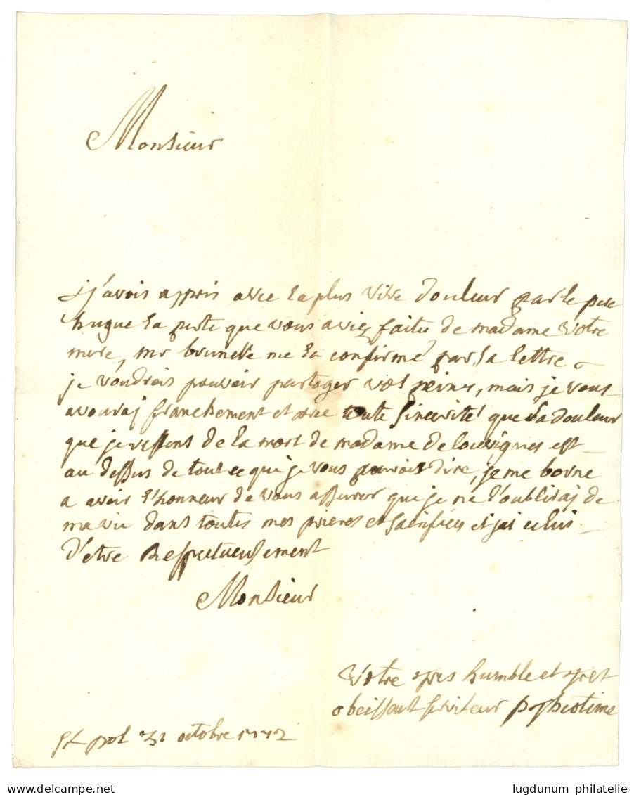 PAS DE CALAIS : 1742 St POL ARTOIS (Lenain 1) Sur Enveloppe Avec Texte. Indice 19. Superbe. - 1701-1800: Precursores XVIII