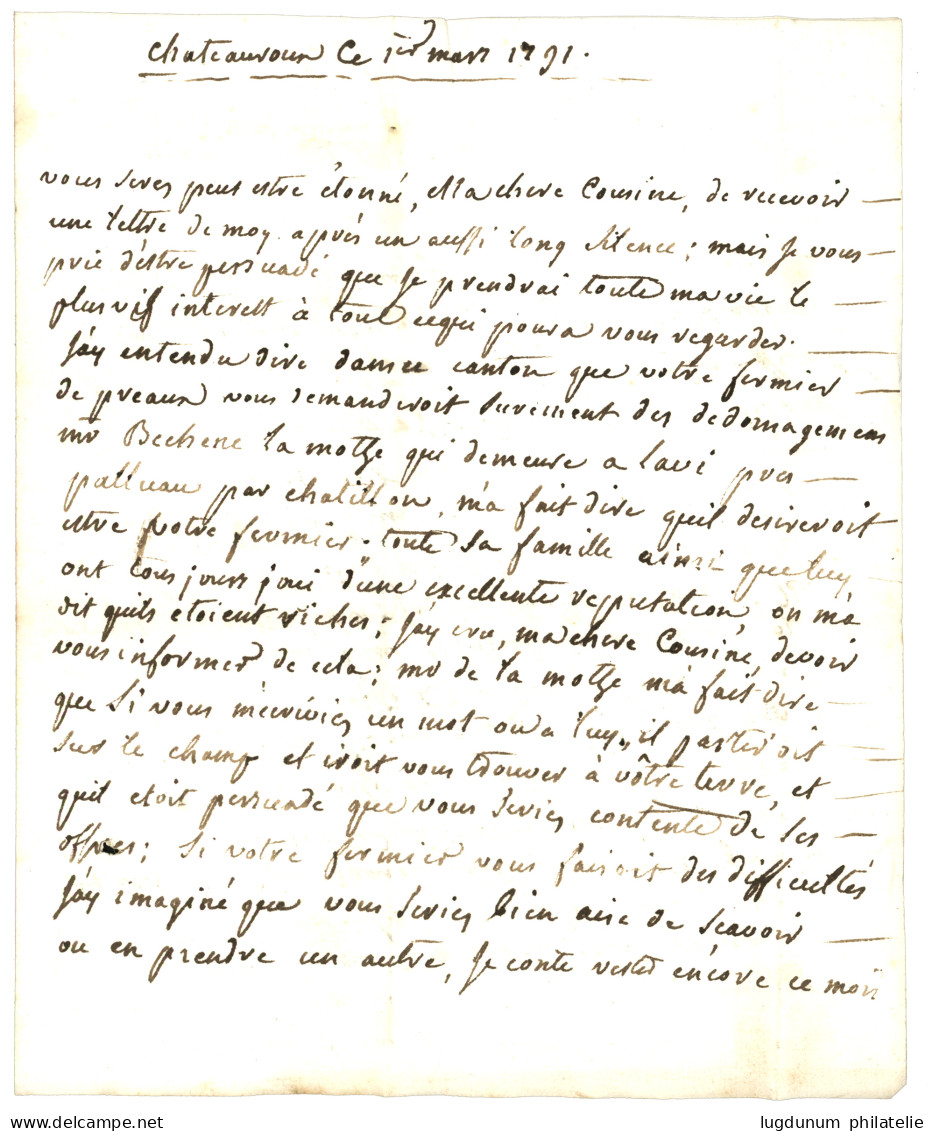 PUY DE DOME : 1791 ISSOUDIN Rouge (Lenain2) Sur Lettre Avec Texte Daté "CHATEAUROUX !". Indice 20. TTB. - 1701-1800: Voorlopers XVIII