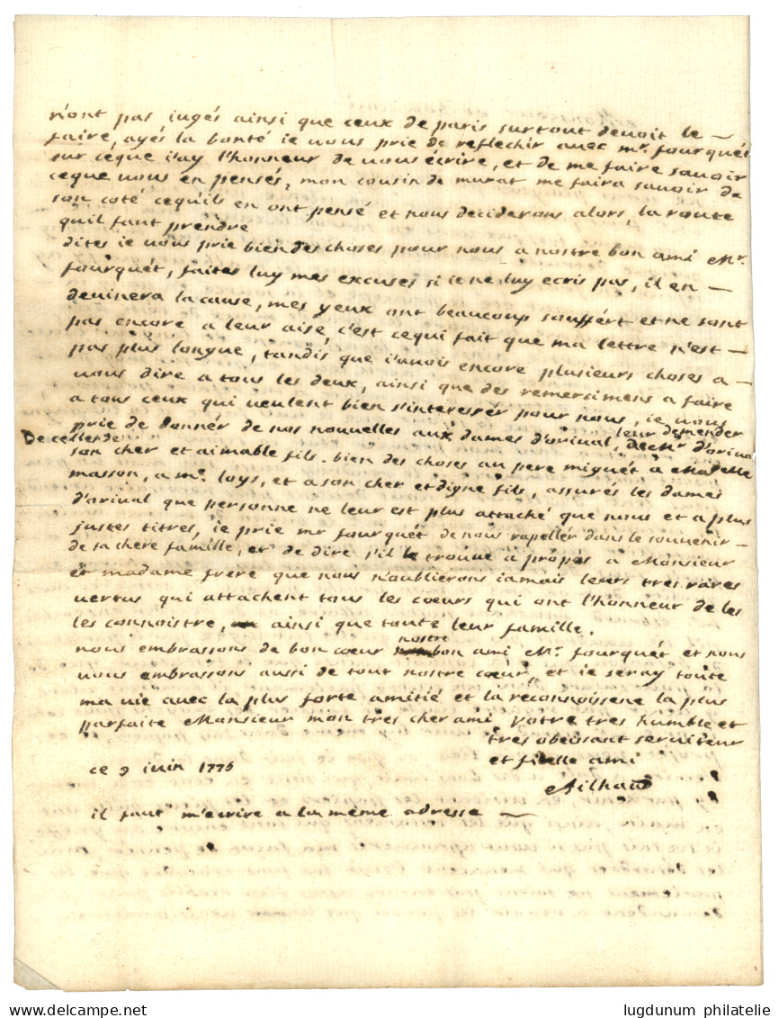 RHONE : 1776 PORT PAYE Orné De LYON (Lenain 21) Sur Lettre Avec Texte. Indice 29. TB. - 1701-1800: Precursori XVIII