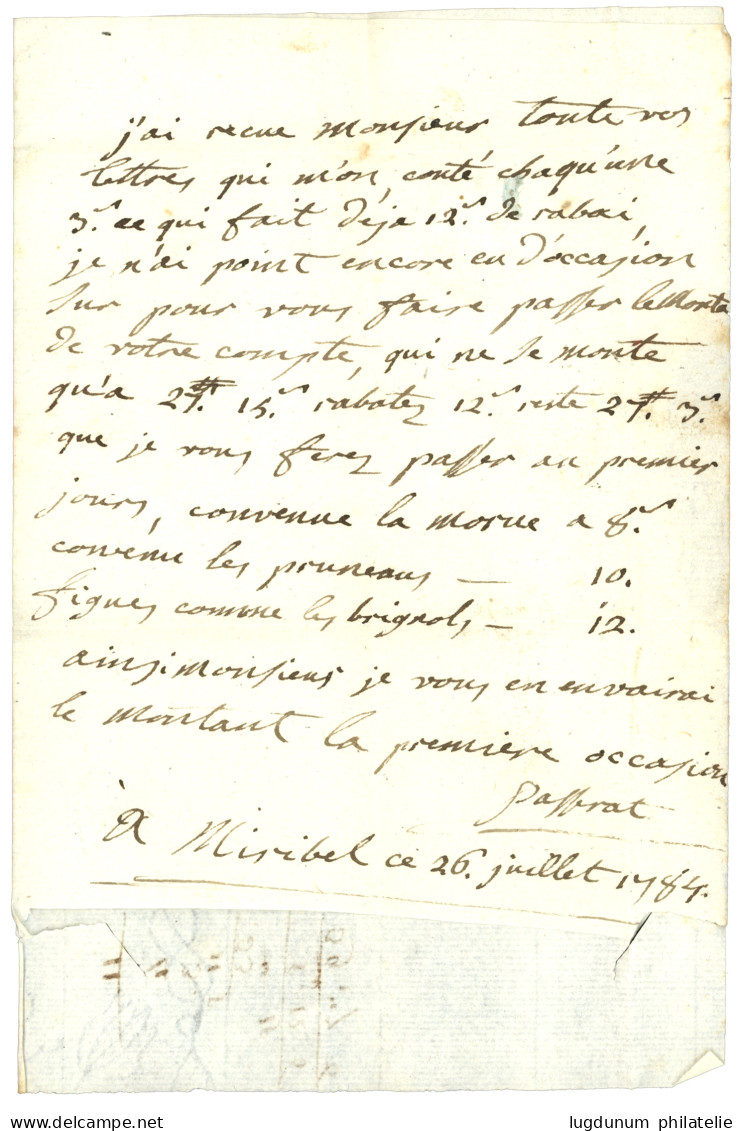 PETITE POSTE DE LYON : 1784 Cachet De La Petite Poste De Lyon PORT DU Encadré + 27 + BANLIEUE (verso) Sur Lettre Avec Te - 1701-1800: Vorläufer XVIII