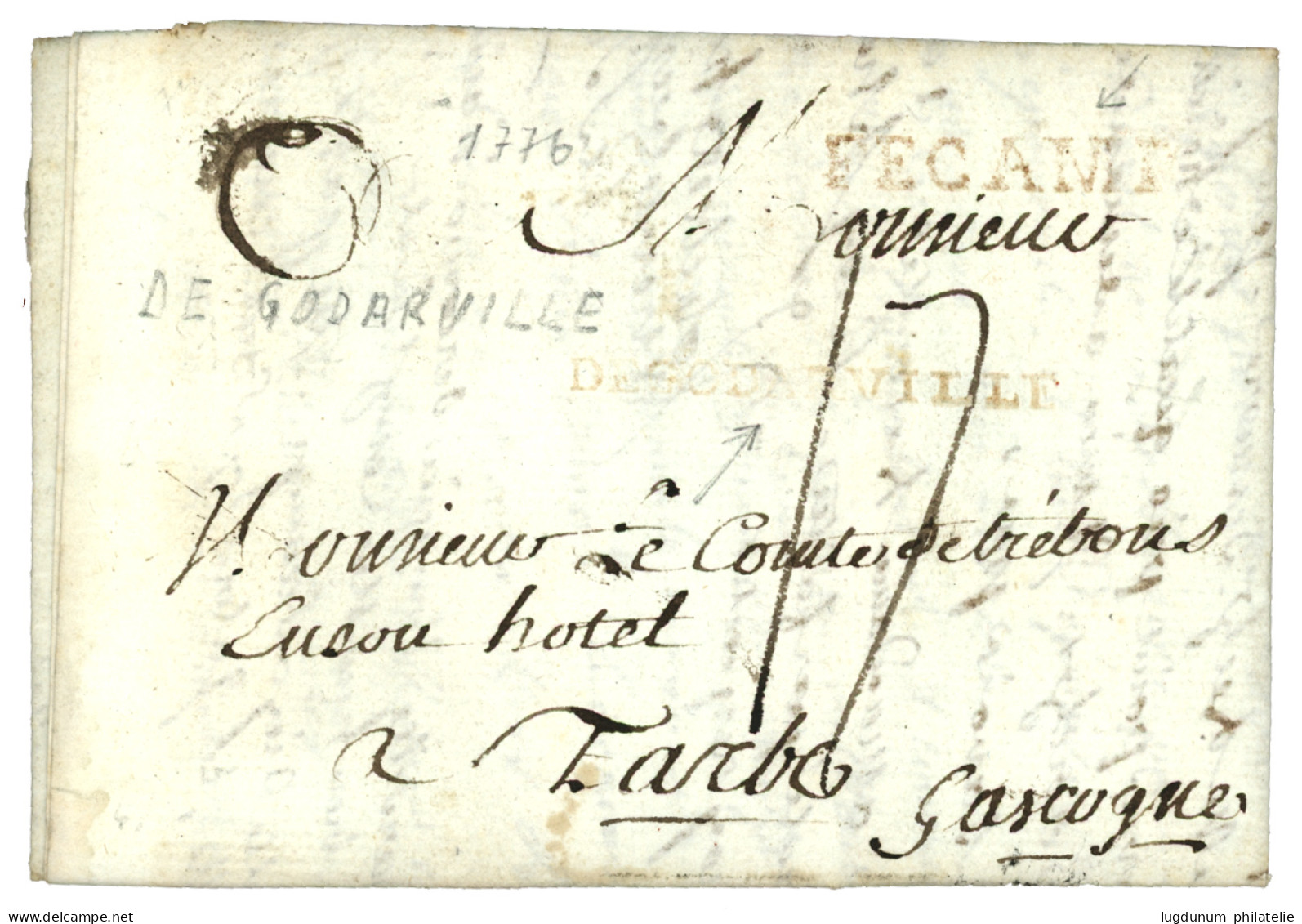 SEINE INF. : 1776 DEGODARVILLE Rouge (frappe Presque à Sec) Lenain 1 + FECAMP Rouge Sur Lettre Avec Texte. Indice 22. TB - 1701-1800: Precursors XVIII