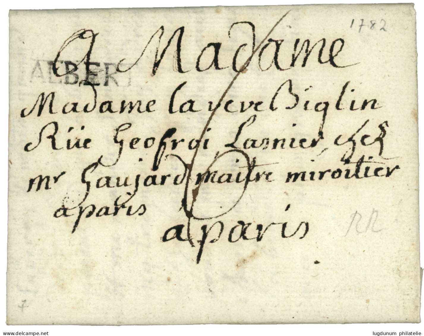 SOMME : 1782 ALBERT (Lenain 1) Sur Lettre Avec Texte Daté "de POSIERE". Indice 23. TB. - 1701-1800: Precursors XVIII