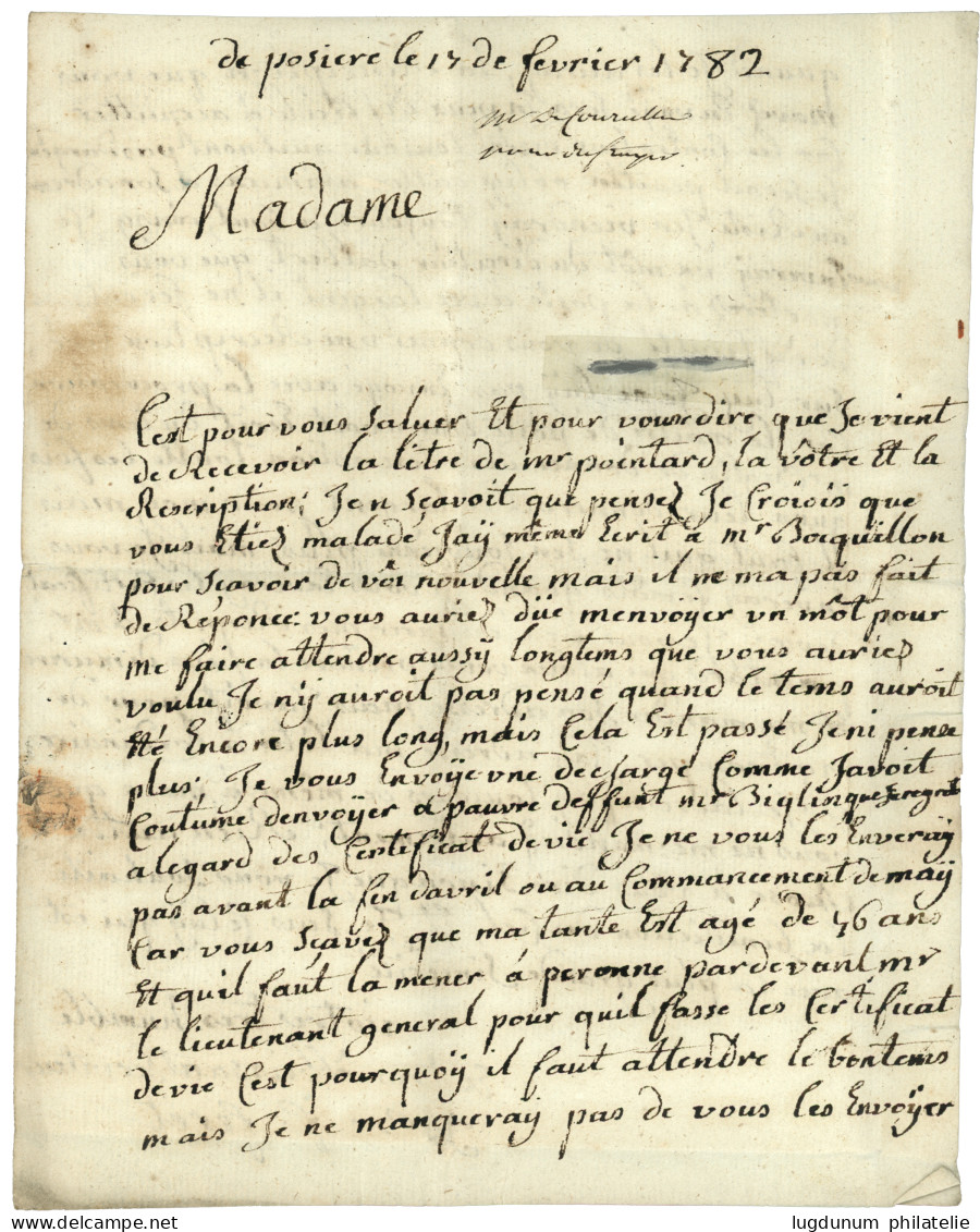 SOMME : 1782 ALBERT (Lenain 1) Sur Lettre Avec Texte Daté "de POSIERE". Indice 23. TB. - 1701-1800: Précurseurs XVIII