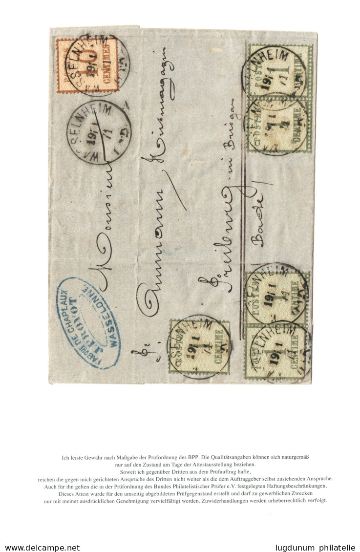 ALSACE LORRAINE : 1871 1c (n°1)x5 + 10c (n°5) Obl. WASSELNHEIM Sur Lettre Pour FREIBURG (BADE). Affrt Trés RARE. Certifi - Autres & Non Classés