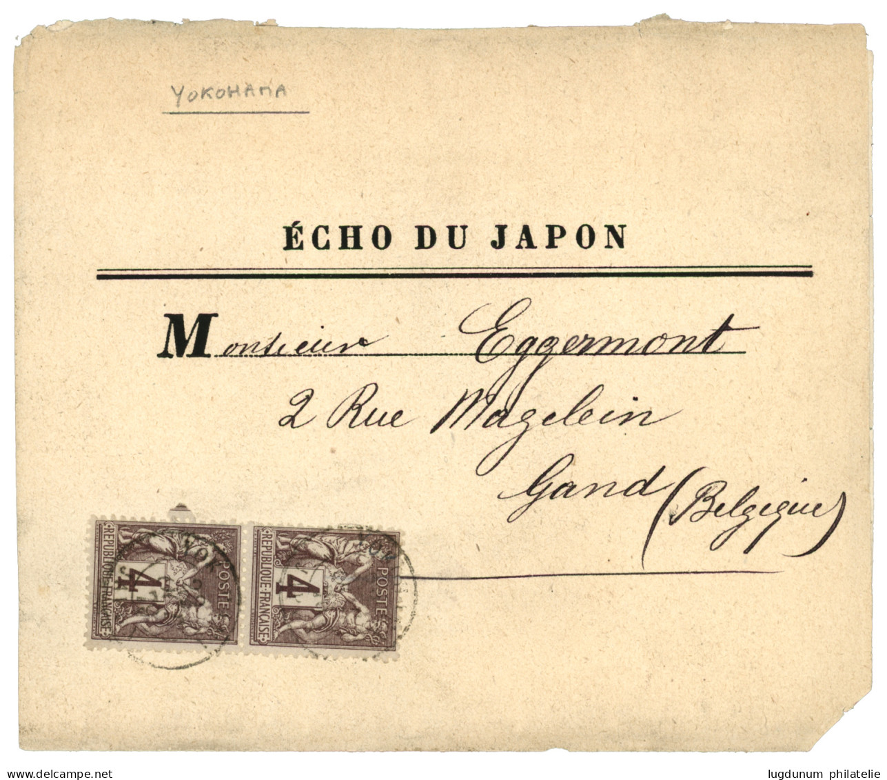 YOKOHAMA - Tarif IMPRIME à 8c Pour La BELGIQUE : 1879 Paire 4c SAGE Obl. YOKOHAMA Sur Bande D' IMPRIME "ECHO DU JAPON" P - 1877-1920: Semi Modern Period