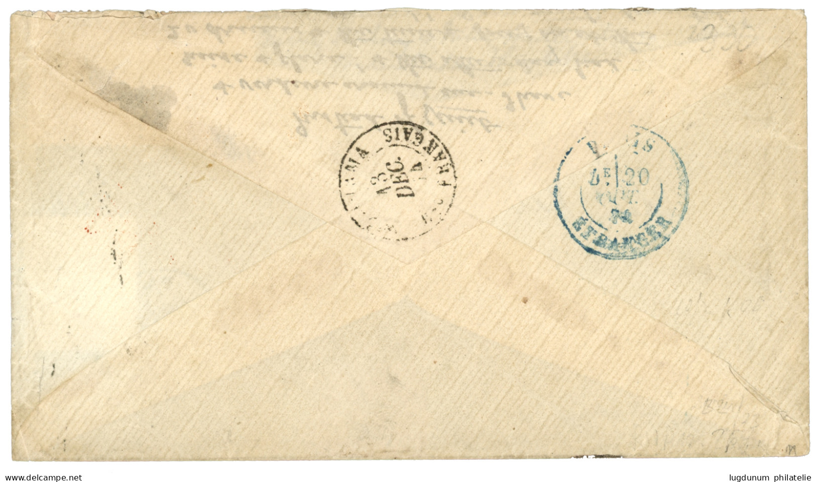 1874 40c Siège (n°38) + ¨Paire 80c CERES (n°57) Obl. Etoile 15 Sur Lettre De PARIS Pour YOKOHAMA (JAPON). Verso, YOKHOAM - 1849-1876: Periodo Clásico