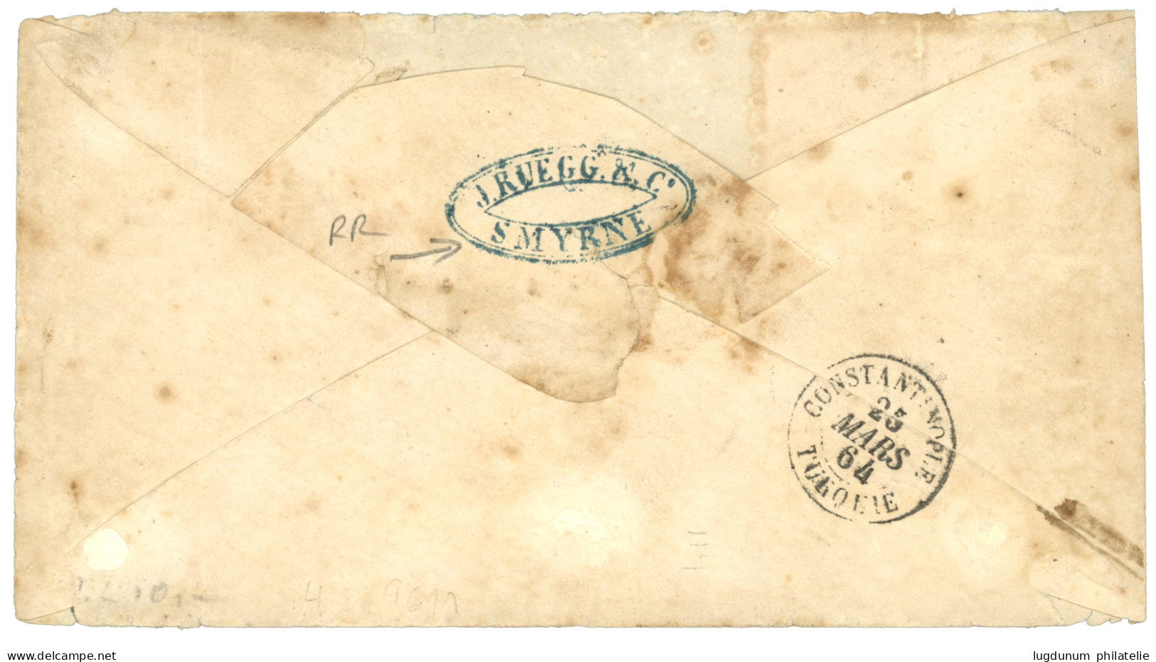 ALEP Via SMYRNE : 1864 10c (n°21) + 40c (n°23) Obl. GC 5098 + AMYRNE TURQUIE + Grand Cachet Bleu JOSEPH E HAVA / ALEP SY - 1849-1876: Periodo Clásico