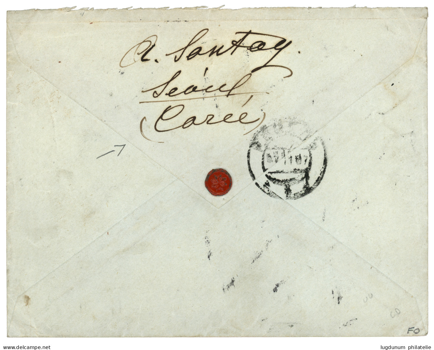 COREE Via SHANGHAI CHINE : 1907 10c S/ 25c (x2) Obl. SHANG-HAI CHINE Sur Enveloppe De SEOUL Pour REVAL (RUSSIE). Verso,  - 1877-1920: Periodo Semi Moderno