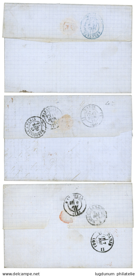 1873 Lot 3 Lettres De CONSTANTINOPLE Via SMYRNE Ou MARSEILLE Pour PARIS. Superbe. - 1849-1876: Periodo Clásico