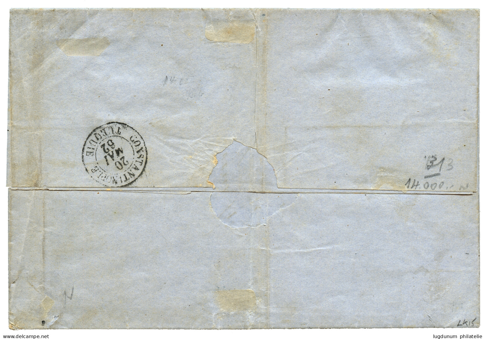 "Petit Chiffre De SAMSOUN" : 1862 10c(n°13)x3 + 40c(n°16)x3 Obl. PC 4013 + SAMSOUN TURQ. D' ASIE Sur Lettre En Triple PO - 1849-1876: Période Classique