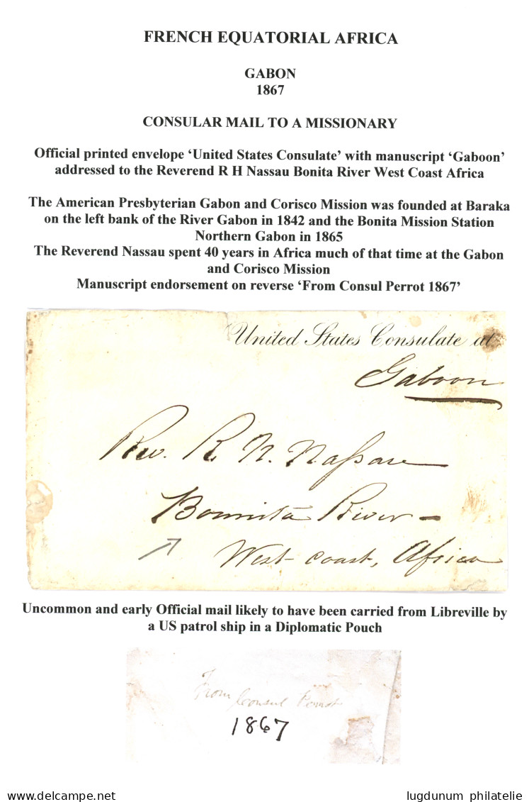 (1867) Courrier Diplomatique :  UNITED CONSULATE At "GABON" Sur Enveloppe Pour Le Révérent NASSAU , BONNITA RIVER WEST C - Other & Unclassified