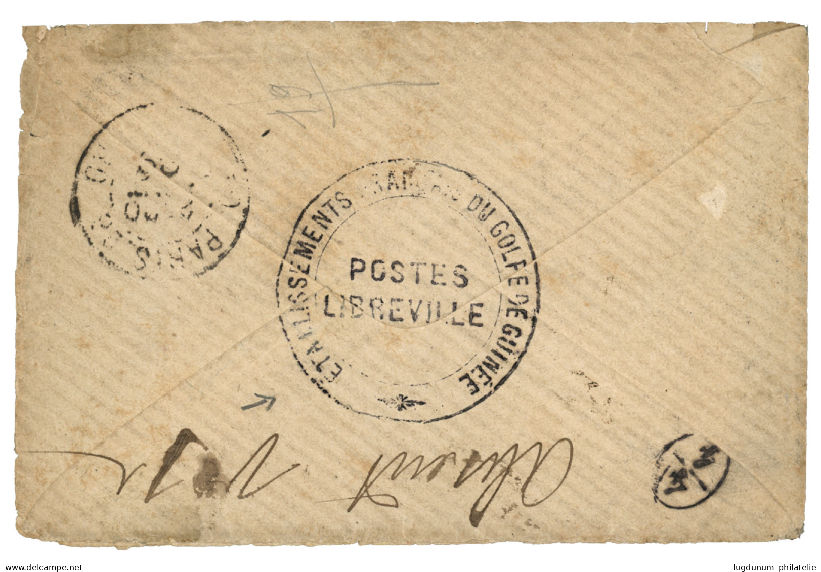 1889 COLONIES GENERALES Paire 25c Obl. LIBREVILLE GABON + "Voie PORTUGAISE" Sur Enveloppe RECOMMANDEE Pour PARIS. Verso, - Autres & Non Classés