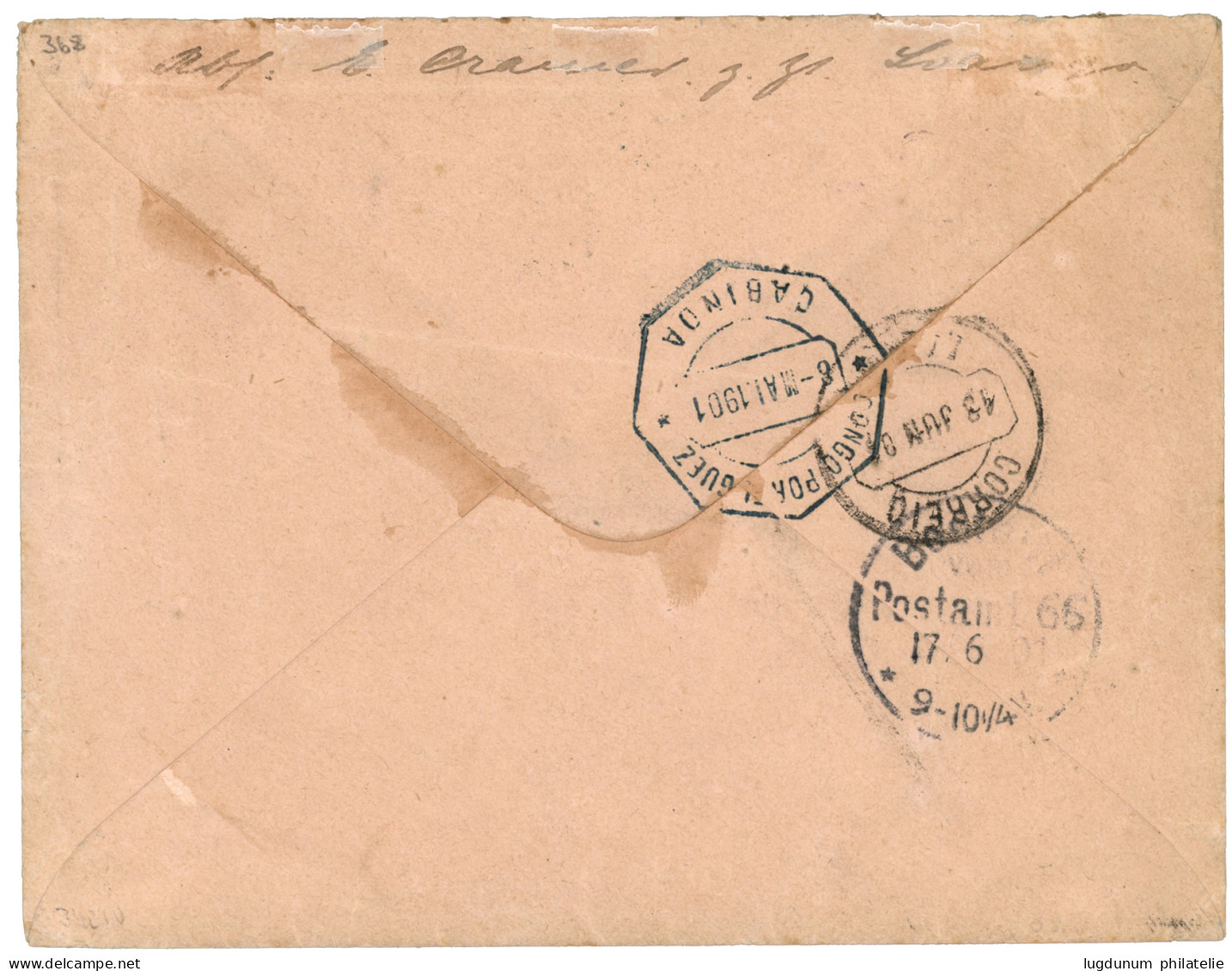 LOANGO Via LANDANA & CABINDA : 1901 Entier 25c Obl. LOANGO + CONGO PORTUGUESE LANDANA (recto) + CONGO PORTUGUESE CABINDA - Otros & Sin Clasificación