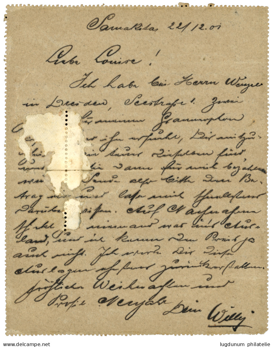 ACCIDENTE - Lettre DETERIOREE Par Les RATS : 1901 Entier 15c Daté "SAM KITA" Obl. CAP LOPEZ Pour L' ALLEMAGNE. La Lettre - Otros & Sin Clasificación