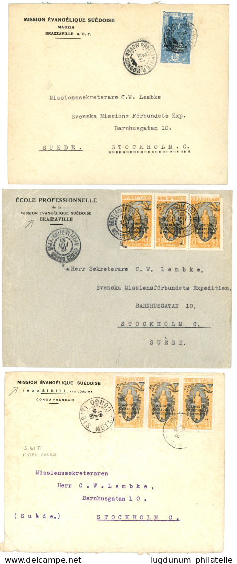 MISSION EVANGELIQUE SUEDOISE : 1931 Lot 3 Lettres (SIBITI, MADZIA, BRAZZA Pour STOCKHOLM. TB. - Otros & Sin Clasificación