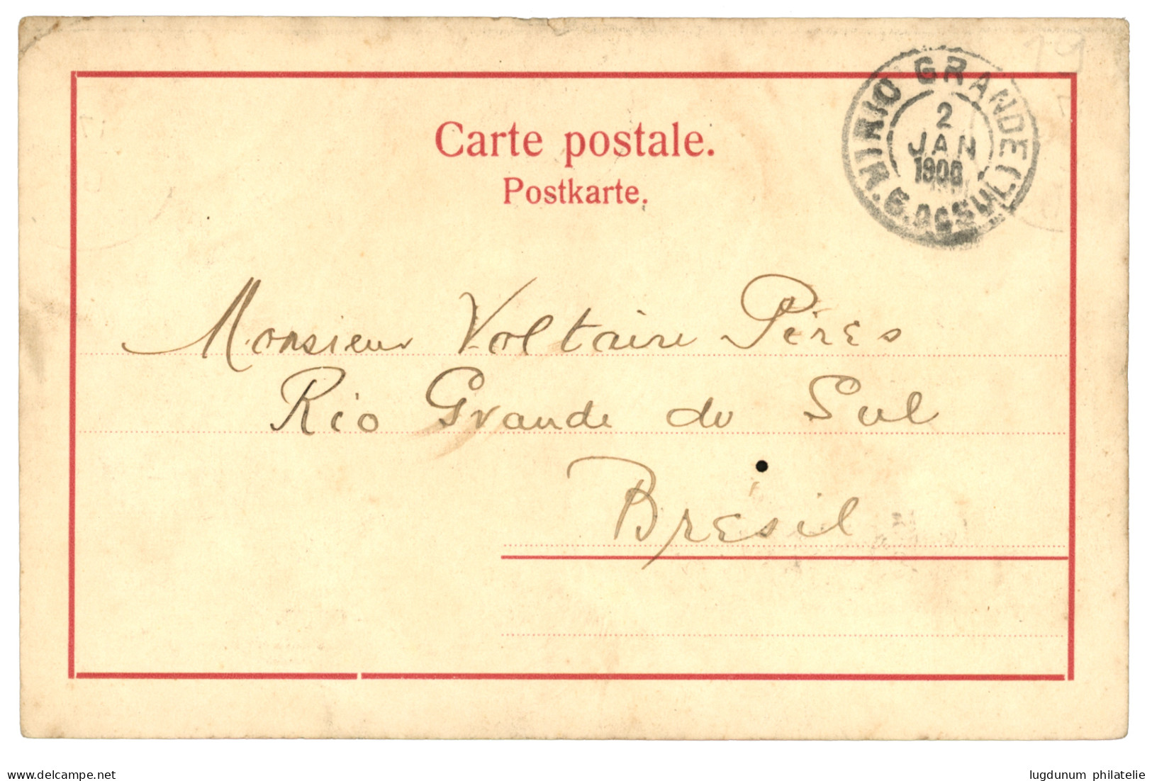 "COCO-BEACH Pour Le BRESIL" : 1907 5c (x2) Obl. COCO-BEACH GABON Sur Carte Pour RIO-GRANDE  (BRESIL). TTB. - Sonstige & Ohne Zuordnung