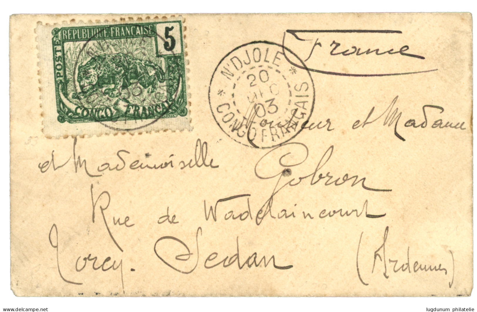 "N'DJOLE - Tarif IMPRIME" : 1903 5c Obl. N'DJOLE CONGO FRANCAIS Sur Petite Enveloppe Pour La FRANCE. Superbe. - Andere & Zonder Classificatie