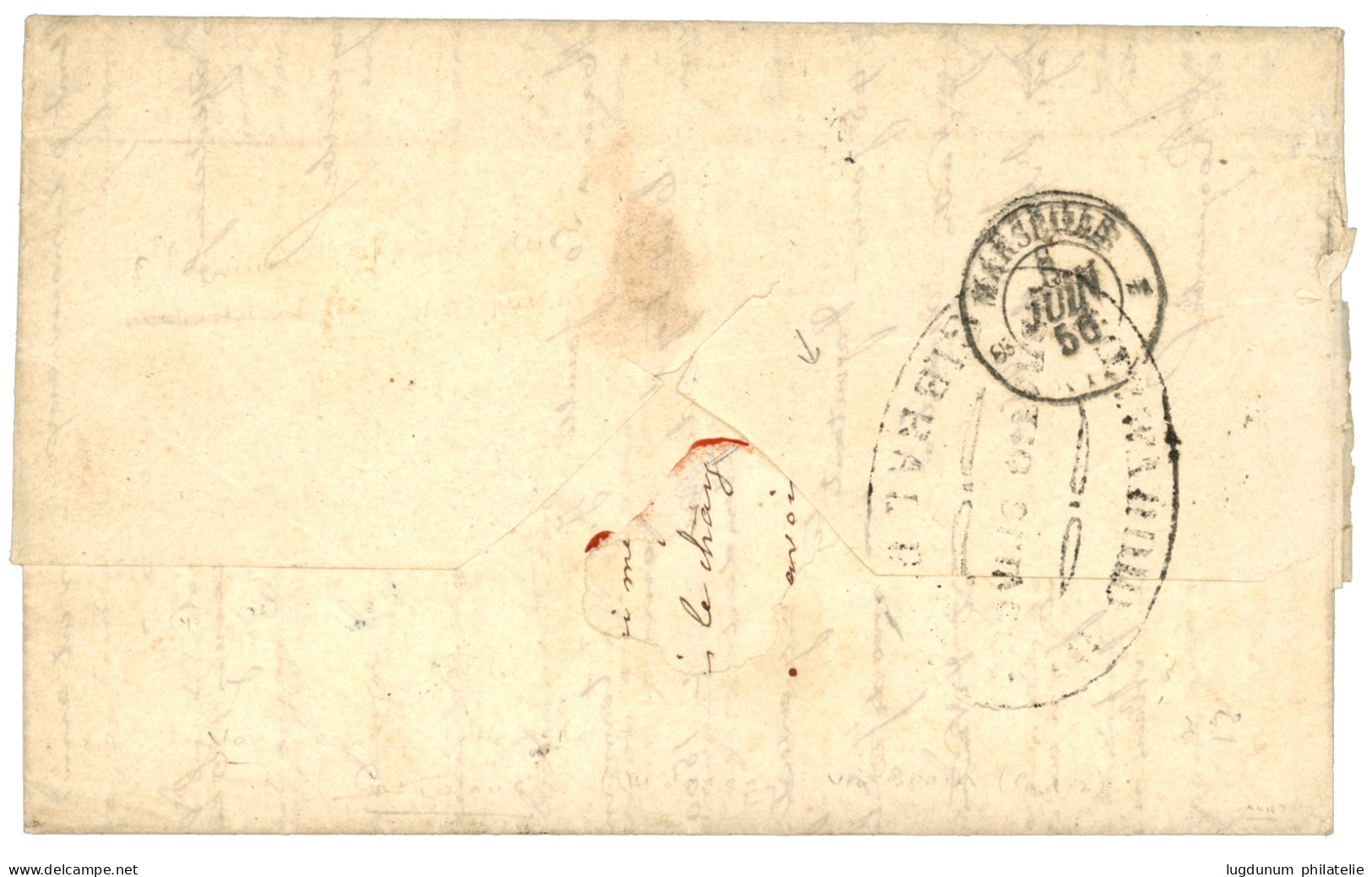 MAROC -PRECURSEUR : 1856 Taxe 5 Annulée + Taxe 10 + SAN ROQUE + Cachet D' Achemineur De GIBRALTAR (verso) Sur Lettre Ave - Sonstige & Ohne Zuordnung
