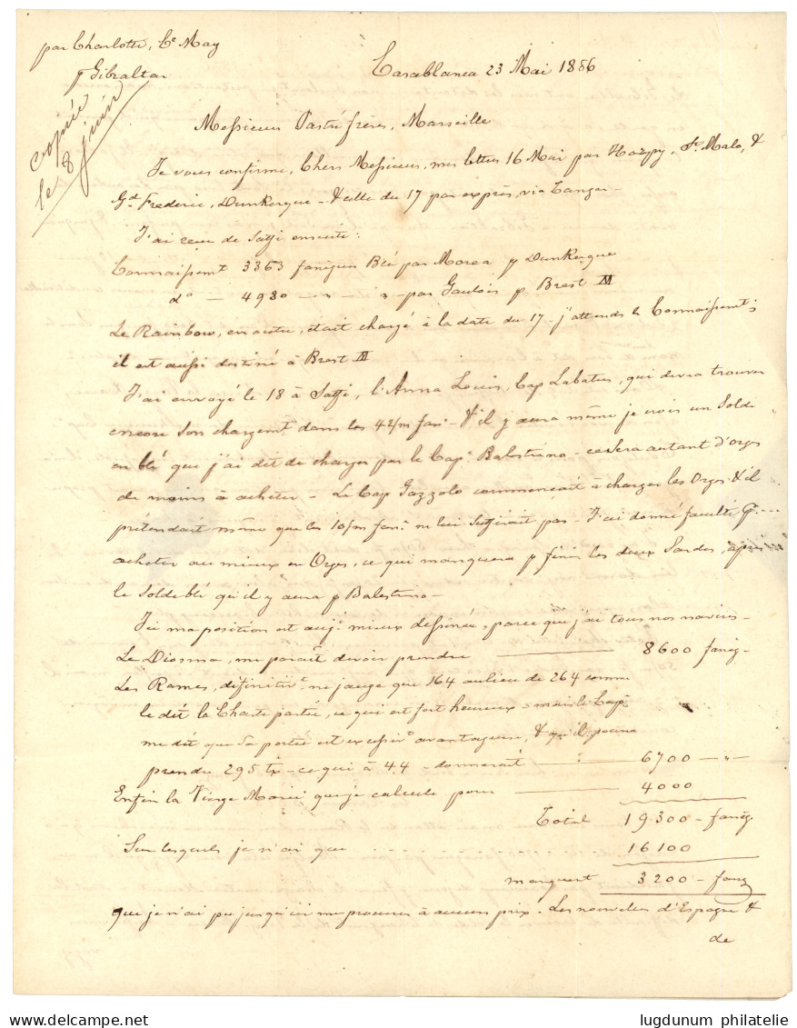 MAROC -PRECURSEUR : 1856 Taxe 5 Annulée + Taxe 10 + SAN ROQUE + Cachet D' Achemineur De GIBRALTAR (verso) Sur Lettre Ave - Other & Unclassified