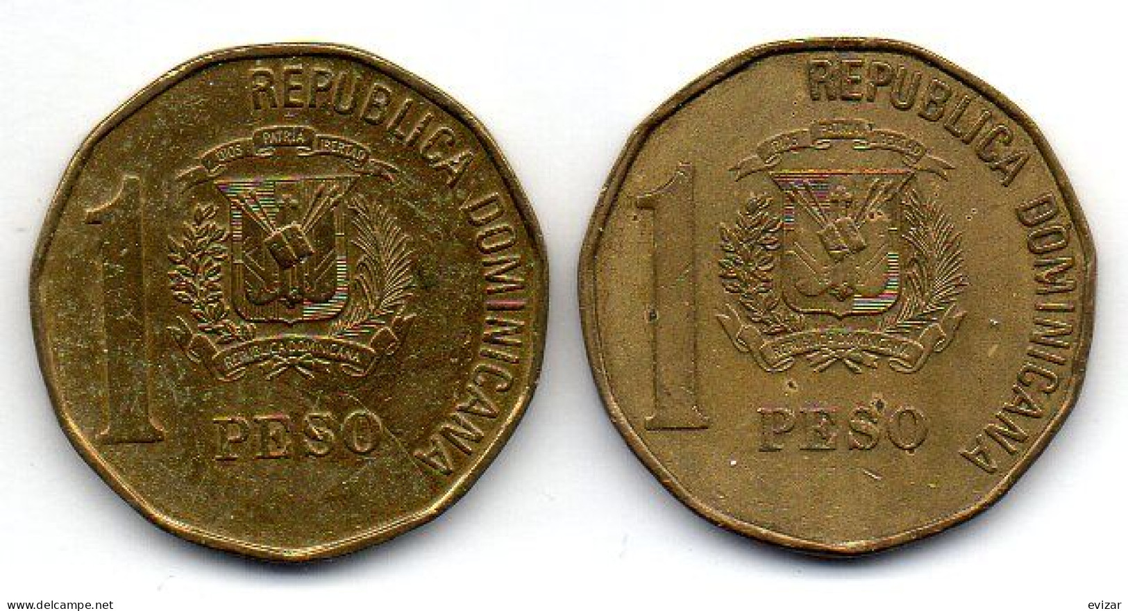 DOMINICANA, Set Of Two Coins 1 Peso, Copper-Zinc, Year 1991, 1993, KM # 80.1, 80.2 - Dominicaine