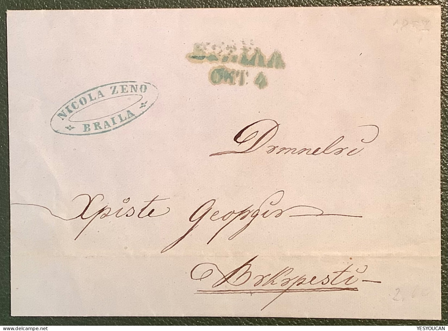 BRAILA Cyrillic Prephilatelic Hs On Superb 1857entire Letter (Romania Prephilately Cover Roumanie Lettre Prephilatelie - ...-1858 Prephilately