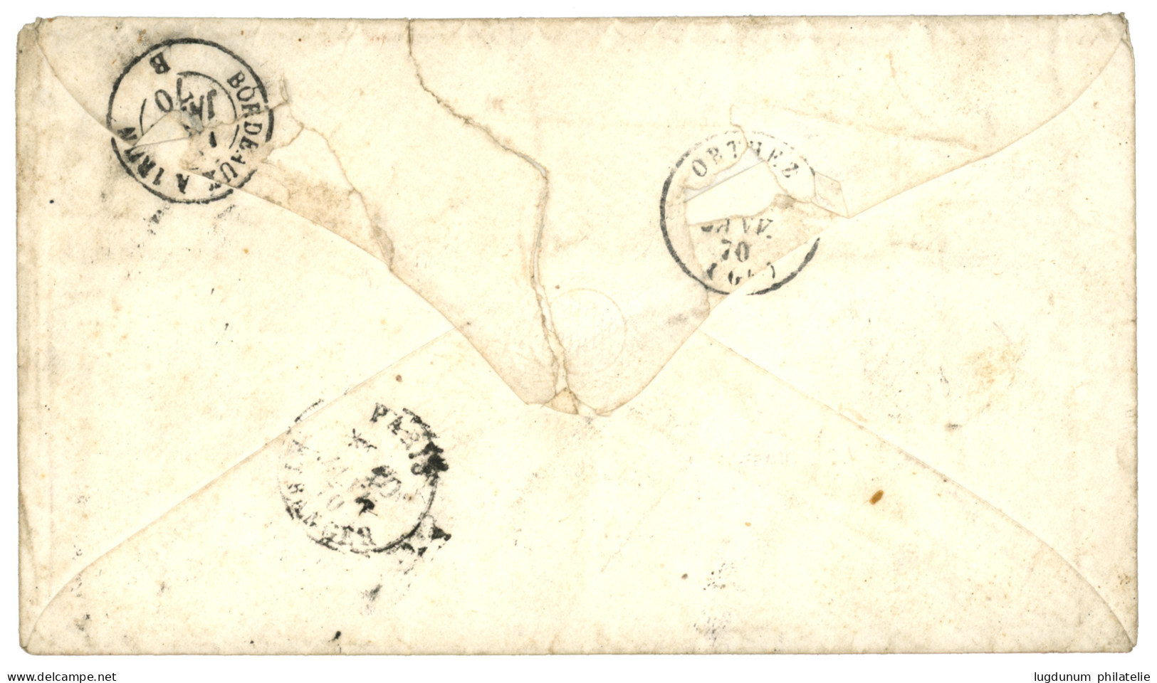 ARGENTINA - AZUL Via French Mail : 1869 FRANCE 80c Canc. ANCHOR + BUENOS AYRES PAQ FR J N°1 On Envelope With Full Text D - Other & Unclassified