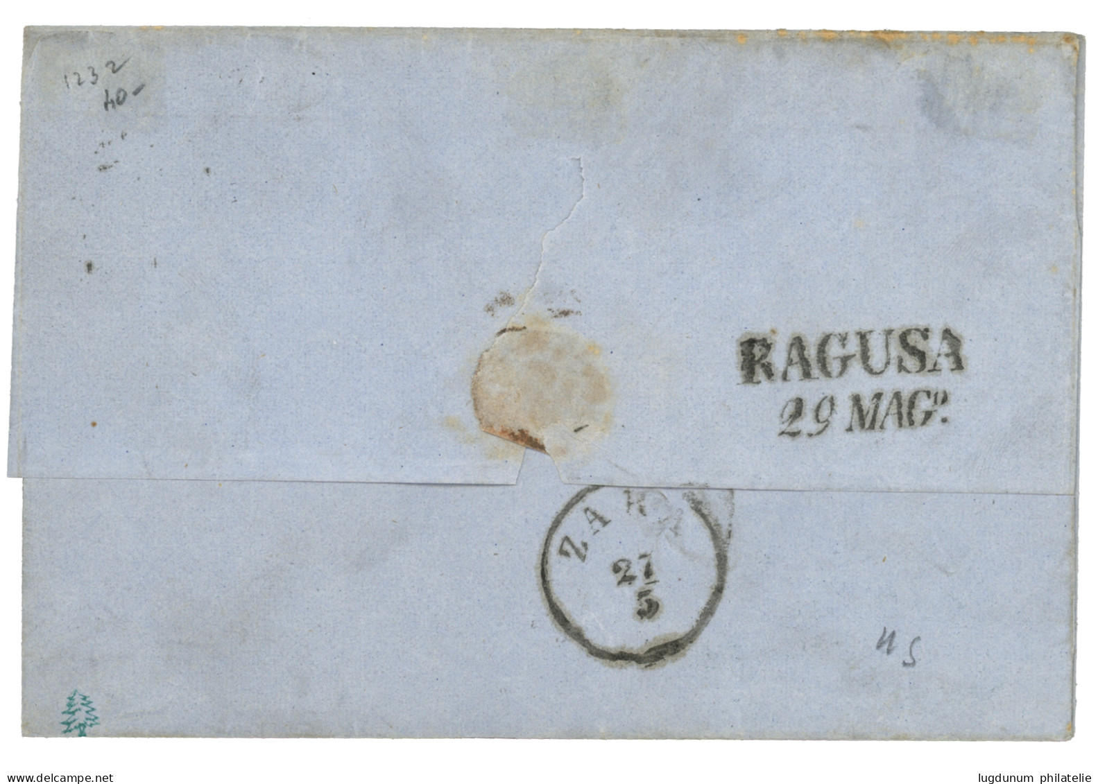 AUSTRIA : 1856 9k Canc. TRIESTE COL VAPORE On Entire Letter To RAGUSA. Superb Quality. - Andere & Zonder Classificatie