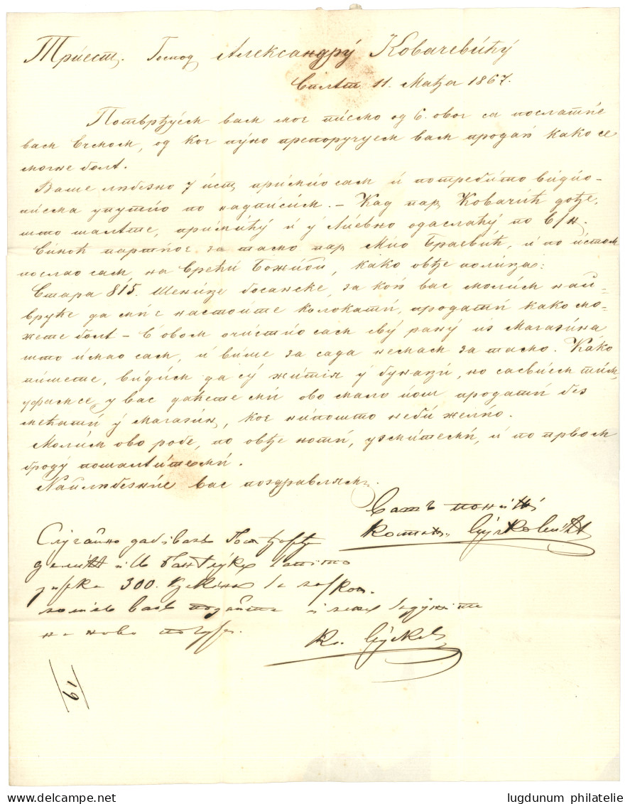AUSTRIA : 1867 Pair 5k Canc. SPALATO COL VAPORE On Entire Letter To TRIESTE. Superb. - Altri & Non Classificati
