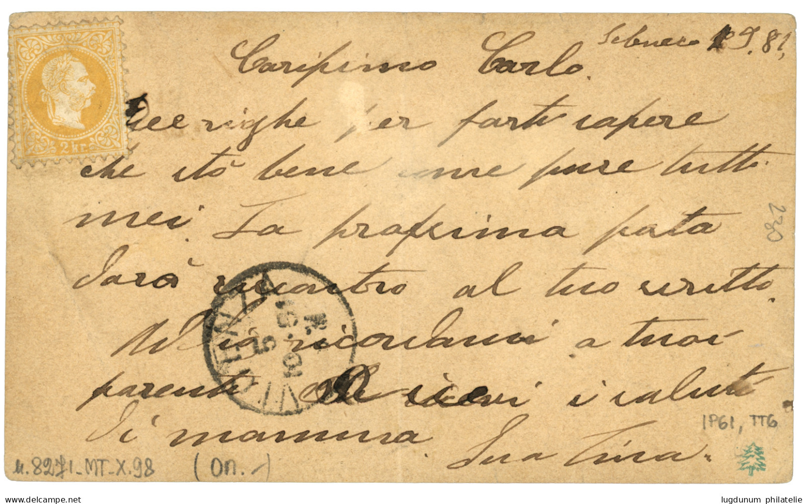 AUSTRIA : 1880 P./Stat 2k Canc. SEBENICO COL VAPORE To VICENZA (ITALY) Taxed On Arrival With ITALIAN POSTAGE DUES 10c (x - Altri & Non Classificati